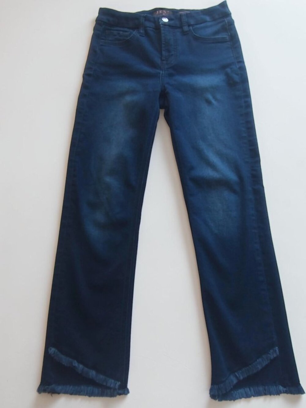 Jen7 7 For All Mankind Ankle Straight Jeans Asymmetric Frayed Step Hem 2